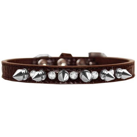 MIRAGE PET PRODUCTS Silver Spike & Clear Jewel Croc Dog CollarChocolate Size 14 720-17 CHC14